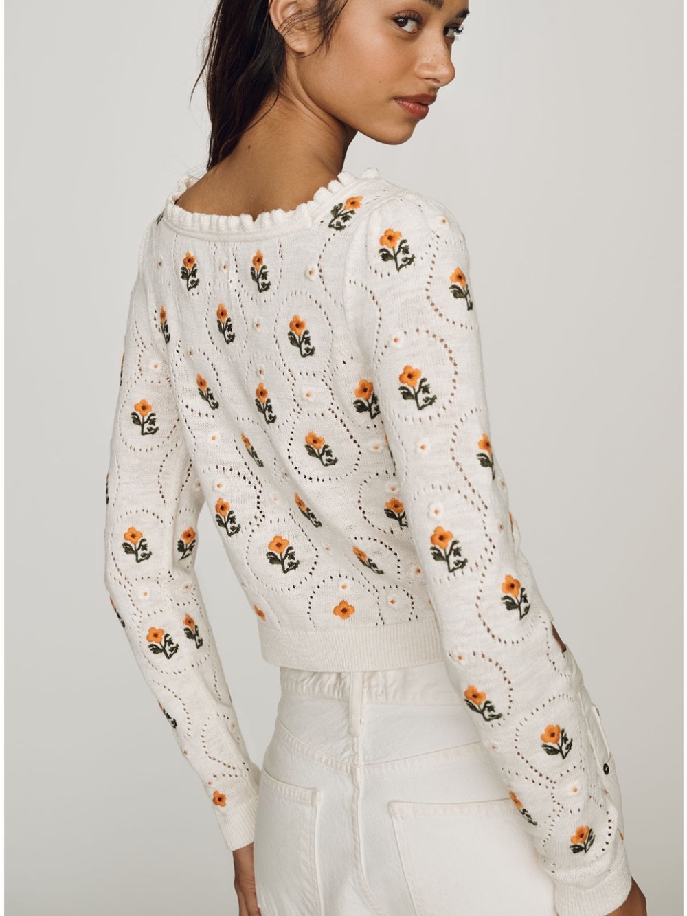 Pilcro Cream Knit Cardigan with Floral Embroidery NEW WITH TAGS Anthropologie - Picture 4 of 10